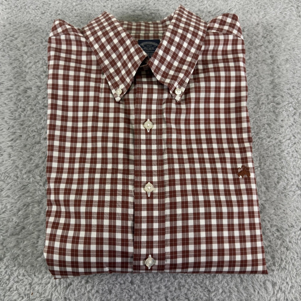Brooks Brothers Mens 1XLT Brown Gingham Supima Cotton Non-Iron Stretch Shirt - Picture 6 of 9